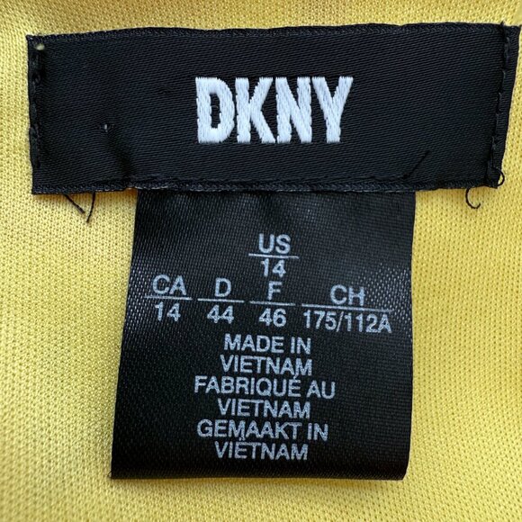 DKNY Shirred Floral Print Crepon Midi Dress Womens 14 Yellow Flutter Sleeve Chic - Picture 12 of 13